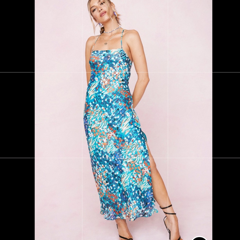 Nasty Gal Abstract Print Satin Maxi Slip Dress